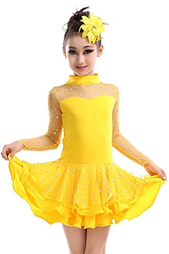BOZEVON Latino Vestido de Baile Tutú Infantil para Niñas Lentejuelas Latina Traje De La Danza