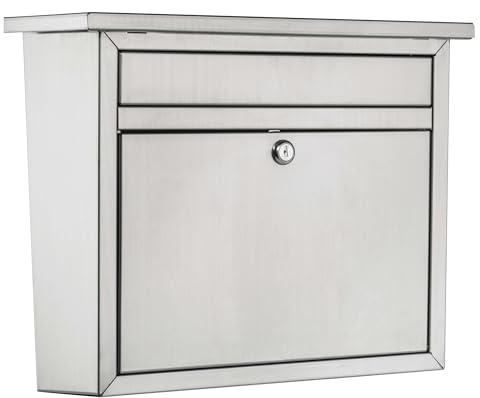 Architectural Mailboxes Maya™ Locking, Wall-Mounted Mailbox for Outside, Metal Stainless Steel Medium Mail Box with Lock and Key Drop Box