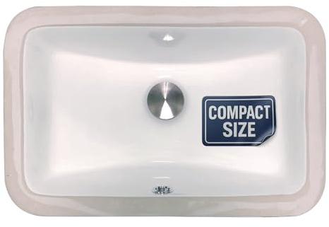 Nantucket Sinks UM-159-W Small Undermount Bathroom Sink – 15 x 9 Interior Rectangular Bowl, Ceramic Bath Sink for Vanity, w Overflow, High Gloss White Vitreous China, Scratch & Stain Resistant