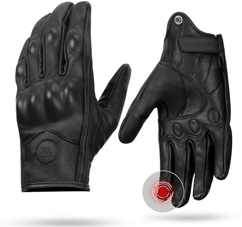 KEMIMOTO Motorcycle Gloves, Leather Motorcycle Riding Gloves for Men and Women, Touchscreen Motorbike Motorcross Racing BMX MTB Cycling with Hard Knuckle Black X-Large