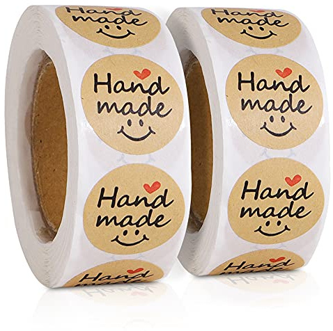 1000PCS Kraft Geschenkanhänger, runde natürliche Kraft Hand Made Selbstklebende Aufkleber（2 Rolle）