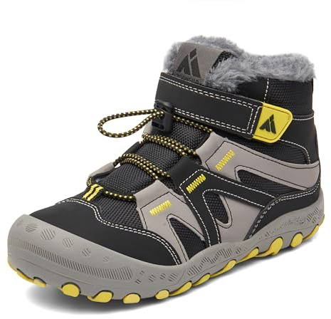 Mishansha Bottes de Neige Enfants Bottines Garçon Fille avec Doublure Chaude Chaussure Hiver Antidérapantes Confortable pour Randonnée Outdoor, Noir Ebène 29 EU