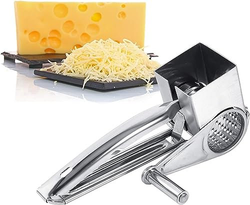 Uadme Grattugia Formaggio,Grattugia per Formaggio in Acciaio Inox,Grattugia Rotativa per Formaggio,Grattugia a Manovella per Formaggio,Grattugia per Formaggio, Verdure, Zenzero