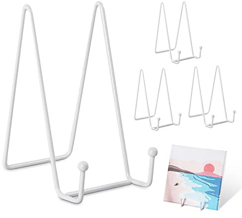 JSUOEO Plate Stands for Display, 4PCS Picture Frame Stand Iron Easel Plate Holder 6 Inch Metal Frame Holders for Photo for Photo Book Decorative Plates Tablets and Artwork White