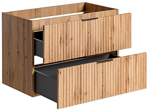 Lomadox Badezimmermöbel Waschtisch-Unterschrank 80 cm in Wotaneiche mit gerillter Front, 2 Softclose-Auszüge, B/H/T ca. 80/57/46 cm