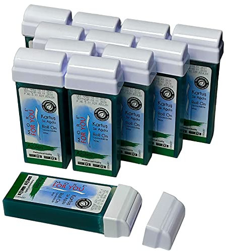 More For You - Azulen (Grün) Warmwachspatronen - Haarentfernung - Enthaarungswachs mit Rollkopf, Roll-On Liposoluble Wax (12 Stück) (Azulen)