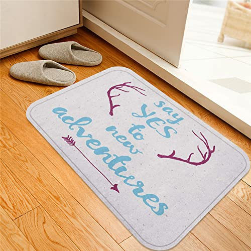 ESVET Badematte rutschfest Teppich,Abenteuer kalligraphische Worte Geweih und Pfeil auf Grunge gepunkteten Hintergrund Pflaume Kokosnuss,Badezimmer Set Matte rutschfest WC-Vorleger 40 x 60 cm