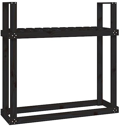 vidaXL Leñero de madera maciza de pino negro 110x35x108,5 cm