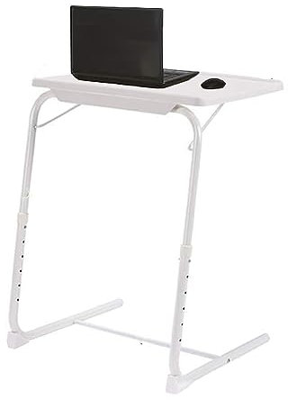 BONAFIDE Tv Laptop Sofa Side Table, Height Adjustable Table, C-Shaped Sofa Side Table Snack End Table, Coffee Table for Small Spaces, Multiple Usage Table for Home - WHITE