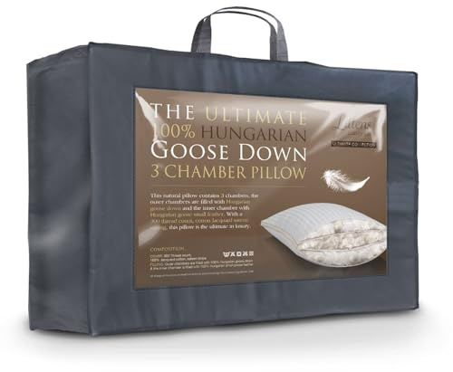 Littens 3 Chamber Ultimate Hungarian Goose Down, Side Sleeper Pillow, 300TC Cotton Jacquard Case, Down Proof 50cm x 75cm (20 x 30)