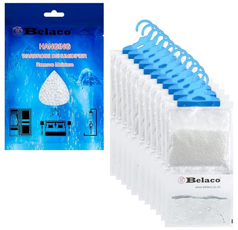 Belaco Set of 12 Hanging Dehumidifier, 230g Moisture Absorber, Dehumidifier for home, Ideal to eliminate damp & Condensation Bedroom, Wardrobe, Kitchen, Basement, Office etc (12)