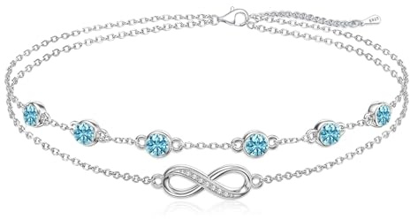 Cosie Lily Bracelet Femme Pierre Naissance Bijoux Cadeau Saint Valentin Femme Infini Argent Sterling 925 Bracelet Double Chaîne avec Zircone Coeur Bracelet Personnalisé Femme Petite Amie/Épouse/Manma