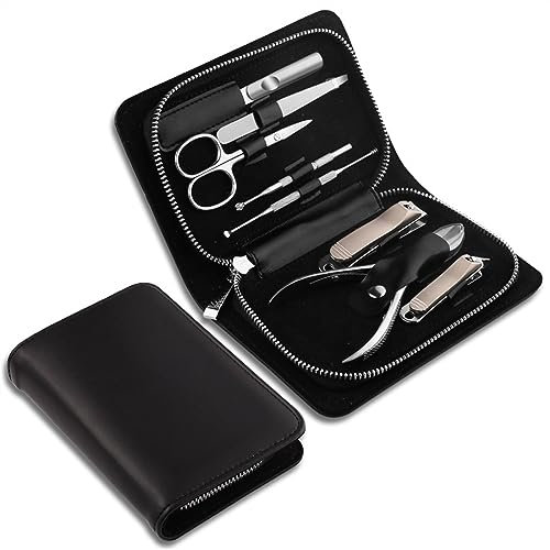 Nagelknipser-Set Maniküre-Set, professionelles Nagelknipser-Set, Maniküre-Set, 8-teiliges Nagelpflegeset aus Edelstahl, Pediküre-Pflegeset, mit Reiseetui aus Leder Maniküre-Pediküre-Set(Schwarz)