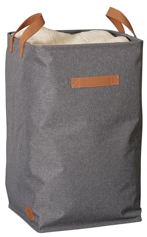 LOVE IT STORE IT - Premium - Cesto portabiancheria con Manici - Portabiancheria sporca in Tessuto di Lino - Grigio - Stabile e Versatile - 35x35x58 cm