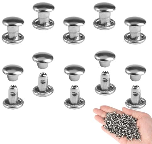300 Sätze Nieten für Leder,6mm Leather Rivet,Edelstahl Doppelkappe Rivet,Ledernieten mit Doppelter Runder Kappe,Leder Nieten Set für Heimwerker-Lederhandwerk,Kleidung,Schuhe,Dekoration und Reparatur