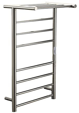 CLRAWSHB Scaldasalviette Elettrico riscaldato per Bagno, con temporizzazione 2/4 Ore di accensione/spegnimento e ripiano Superiore, portasciugamani riscaldato a Parete in Acciaio Inossidabile 304