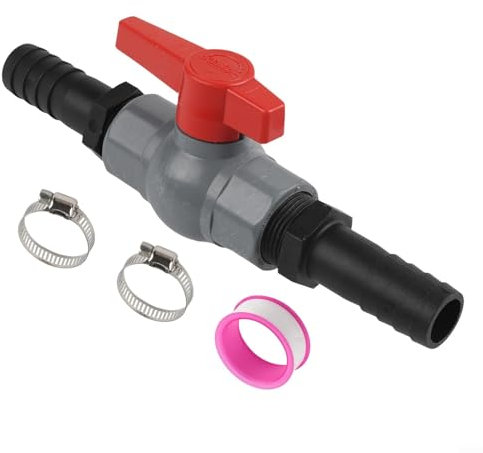 PVC Ball Valve with Hose Connector Irrigation Control Shut Off Valve System Pool Water Pipe Fitting with 2 Clamps Sealing Tape 1 Inch 32mm Internal Thread 25mm Connection Black Red