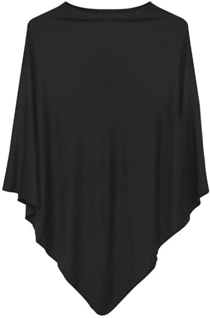 Hoypeyfiy Ladies Button Multiway Poncho Shawl, Viscose Asymmetrical Wrap for Women, Breastfeeding-Friendly Cover for Office Cafe Travel (Black)