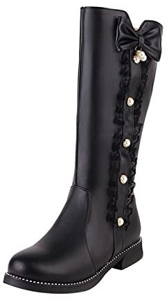 Stivali alti al ginocchio da donna piatti invernali con suola spessa casual in pelle scarpe lunghe con cerniera laterale carino stivali da combattimento stivali larghi al polpaccio per le donne