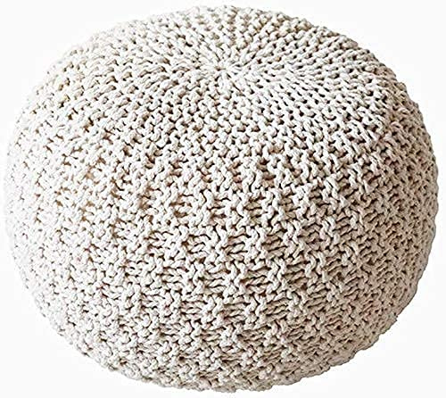 YDHSIKK décor Salon, Tabouret Polyvalent Pouf tricoté à la Main, idéal for Le Salon ou la Chambre à Coucher(Creamywhite,45x30cm(18x12inch))