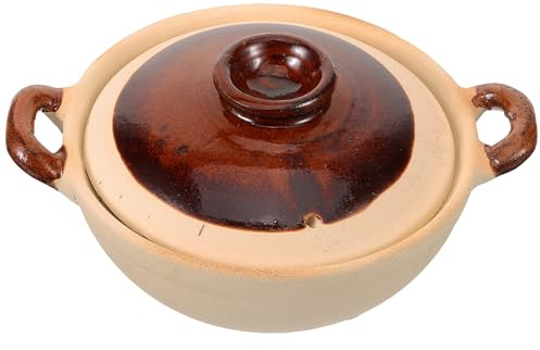 Hohopeti Pentola in Terracotta da 500 Ml Doppia Maniglia, Casseruola Antiaderente per Stufati e Riso Brasato, Adatta per Fornelli a Gas e Uso Domestico