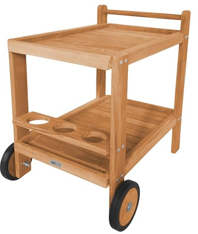 AXI Miri Chariot de Service en Teck avec roulettes | Desserte de Cuisine avec 2 Étagères & Porte-Bouteilles, 70 x 48 x 70 cm
