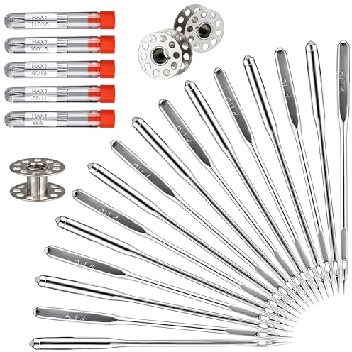 BCHMN 50 Agujas Máquina de Coser Universales con 3 Canillas y Botella de Almacenamiento, Kit de Accesorios de Costura para Telas Gruesas, Vaqueros y Lona, Agujas de Acero de Alta Resistencia
