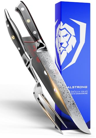 Dalstrong Slicing Brisket Knife Set Meat Fork - Carving Set - AUS-10V Japanese Steel - Premium G10 Handle - Sheath - Shogun Series Butcher Knife - Carving Knife - Slicer Boning Knife for Meat Cutting
