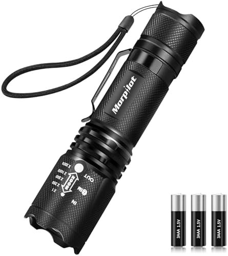 Torcia Tattica UV 2 in 1, Torcia a LED morpilot 500LM, 395 NM 4 Modalità di Alluminio, Impermeabile IPX4, Zoom in/out, 3 Batterie AAA Incluse