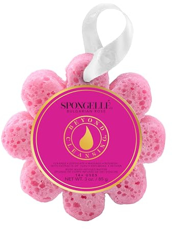 Spongellé Bulgarian Rose Wild Flower Bath Sponge | Built-In Body Wash & Body Scrubber, Shower Loofah Sponge for Women | 14+ uses