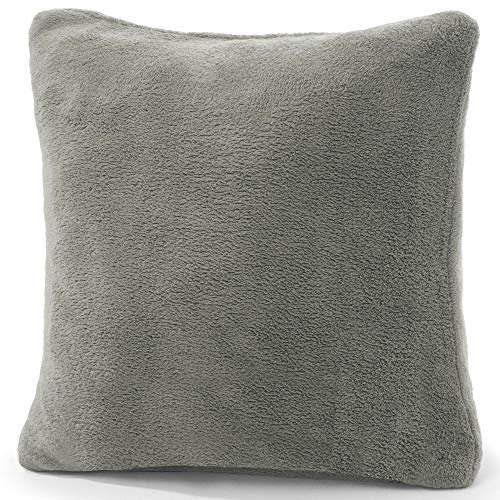 CelinaTex Xanio Dekokissen mit Innenkissen 80 x 80 cm Silber Coral-Fleece Sofakissen Mikrofaser Kuschelkissen