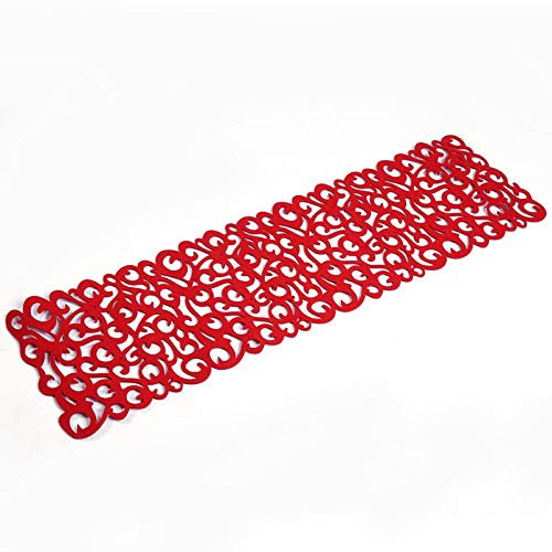Runner da Tavola in Feltro, 29 *102cm 7 Colori Rettangolo Forma Feltro Tovaglia Runner Tovagliette, Motivo Traforato a Fiori, Sottobicchiere, Accessorio per Decorare la Sala da Pranzo, Lavabile(Rosso)