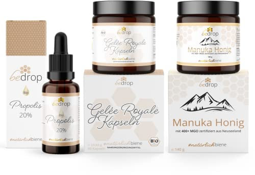 bedrop | BleibtStark-Set | Propolis Tinktur 20%, BIO Gelee Royal Kapseln & echter Manuka Honig MGO500+, passend für die Winterzeit/Grippenzeit