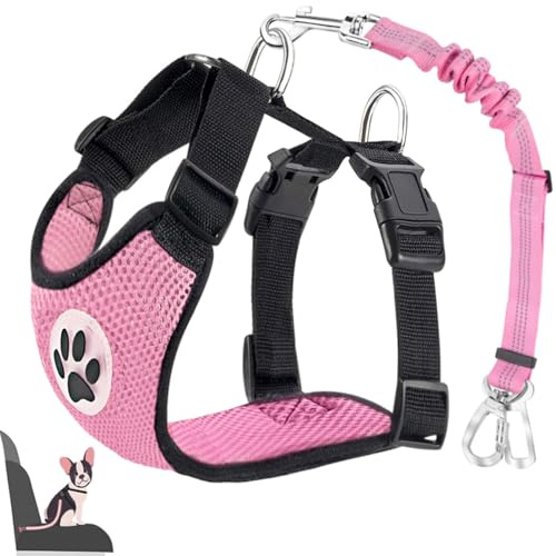 Lukovee Dog Seat Belt for Car, Adjustable Dog Car Harness for Large Medium Small Dogs, Soft Padded & Breathable Mesh Dog Seatbelt with Car Strap and Carabiner (A-Pink,M)