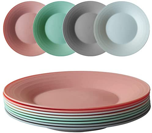 greenandlife Lot de 8 Assiettes, 25.5 cm Assiette Plastique Reutilisable, Assiettes au lave-vaisselle et au micro-ondes,Incassable et leger