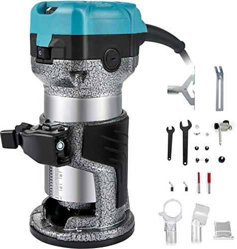 VEVOR Tondeuse à main électrique, routeur de coupe électrique 710 W, tondeuse à routeur stratifié avec trois pinces de fraisage, défonceuse et tondeuse avec base fixe, coque en aluminium et rotation