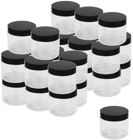 MUKCHAP Confezione da 30 barattoli rotondi in plastica trasparente da 150 ml con nera coperchi a vite, contenitori vuoti per slime, noci, artigianato e produzione di melma