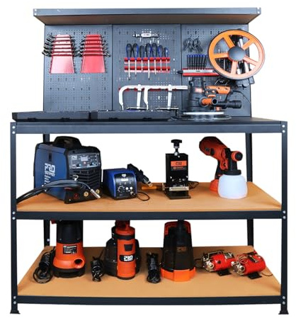 Prostormer Workbench, 47.25 inch Multipurpose Garage Worktable with Peg Board Hook Kit for Home, Garage, and DIY Projects