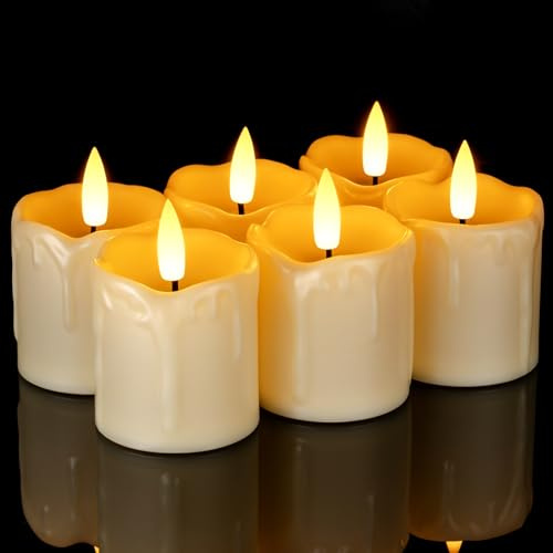 Homemory 2 x 2 Timer Flickering Flameless Votive Candles, Realistic Battery Operated Electric Fake Candles for Christmas, Wedding, Home Decorations (Ivory Base)