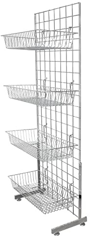 Display Stands - Grid Panel Basket Stand Bundle in Chrome - 5ft x 2ft - Shop Display, Basket, Bin, Retail (E3J83/5)