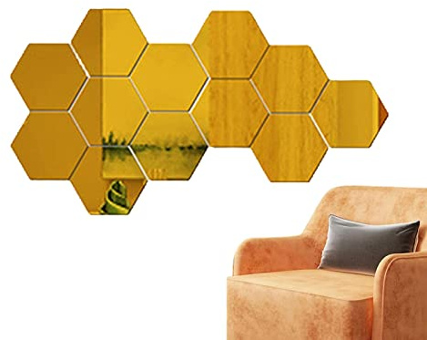 Limitoll Sexkantiga spegelplattor | Akrylspegelinställning, 12 stycken, hexagon-väggklistermärken, klistermärken | dra bort spegeln och klistra fast den, estetiska, självhäftande spegelklistermärken,