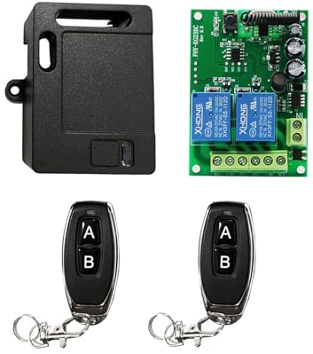 DC 12 V 24 V Interruttore di controllo remoto sicuro universale wireless 433 Mhz rf 10 A relè scheda ricevitore con 2 trasmettitori portachiavi, per motore, luce, porta cancello, controller wireless