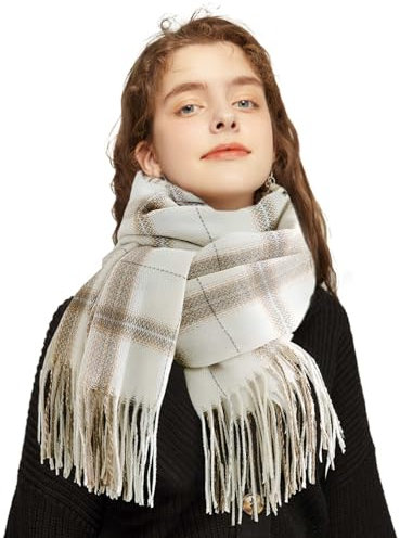 CINGHIA Damen Schal Winter,Halstuch Damen,Winterschal Damen Kuschelig,Schal Damen Winter,Damenschal Winter 70 x 200cm,Halstücher Damen,Schals für Damen (Gebrochenes Weiß)