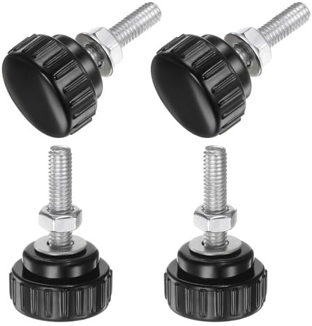 sourcing map 4 Sets Knurled Knobs Thumb Screws with Nuts Washers, Metric M6 x 20mm Male Thread 25mm Plastic Head, Zinc Plated Carbon Steel Stud Hand Knobs Clamping Thumbscrews Handles, Black