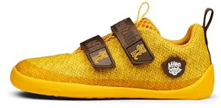 Apatand barfotasko stickad glad med kardborreband, vegan, halkfri, flexibel, reflekterande, särskilt lätt i storlek 21–32, Tiger gul, 30 EU