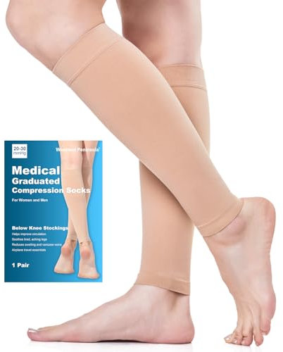 Waden Medizinische Kompressionsstrümpfe Damen & Herren 20-30 mmHg Klasse 2, Größe S-4XL, Kompressionssocken Stützstrümpfe für Krampfadern Ödeme Sport Flug Reise (Beige, XXL)