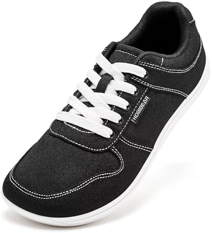 HOBIBEAR Zapatillas de Lona Unisex Zapatos Descalzos Anchos para Hombre Zapatillas de Moda para Mujer Zapatos Casuales clásicos Suela Zero Drop (Negro Blanco EU 41)