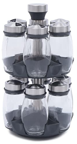 MIIWWOWO Revolving Spice Rack Organizer Premium Rotating Spice Rack Spice Carousel 360°Revolving Kitchen Countertop Freestanding Carousel Stand with 12 Empty Glass Jars Bottles and Labels