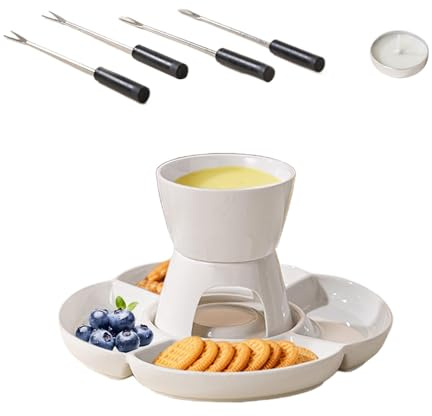 Ostfondue Set,Ostfondue Set Keramisk ljusuppvärmningsskål Gaffelbricka