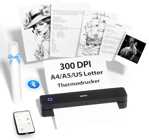 iDPRT MT610 Tragbarer Thermodrucker,Mobiler Drucker A4 für Unterwegs,A4 Kompatibel mit Windows,iOS,Android, 300dpi Monochromer Reisedrucker für Hause, Lernen, Schwarz
